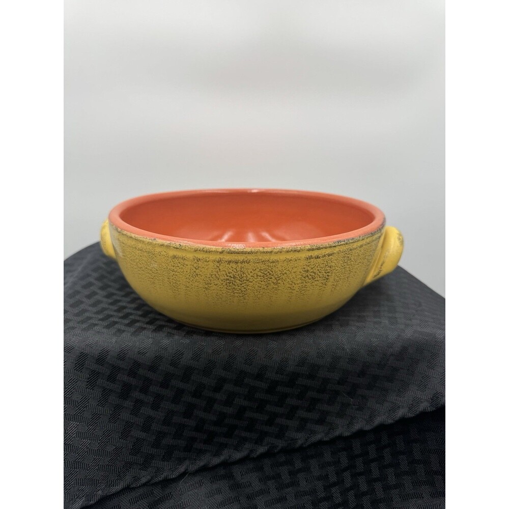 DeSilva Pottery Bowl Made in Italy Yellow Orange 2 Handles.